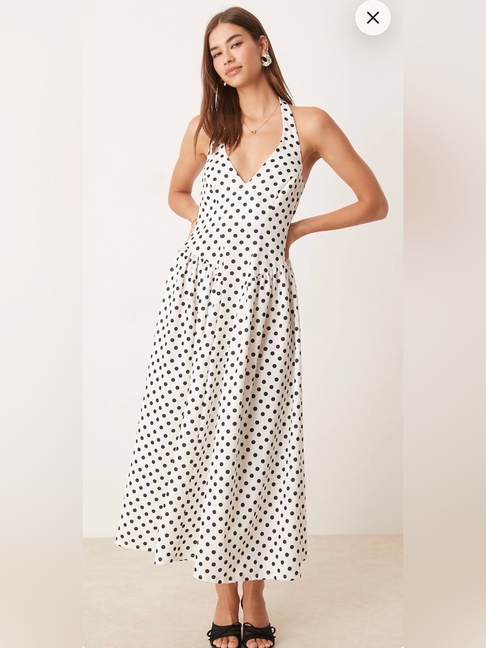 ASOS Design halter neck corset detail midi dress with polka dots | SZ 2